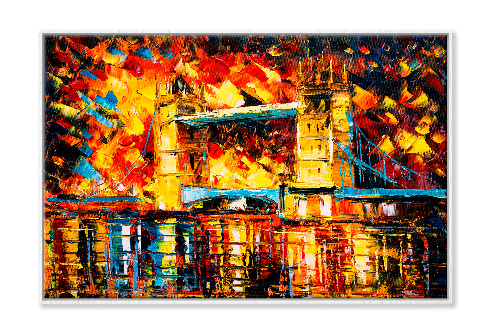 London Bridge, United Kingdom Colorful Oil Painting Wall Art Limited Edition High Quality Print Canvas Box Framed White