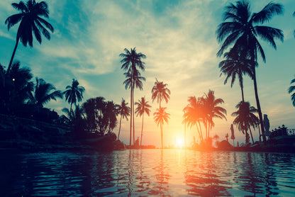 Sunset With Palm Trees in Beach Print 100% Australian Made - Bella Home Decor