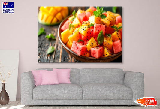 Fruit Salad Featuring Juicy Watermelon, Pineapple, And Mango with A Hint of Mint Wall Art Decor 100% Australian Made