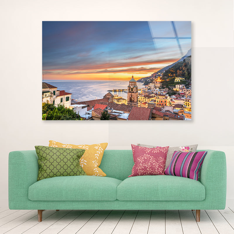 Beautiful Sky with Amalfi Coast Acrylic Glass Print Tempered Glass Wall Art 100% Made in Australia Ready to Hang - Bella Home Decor
