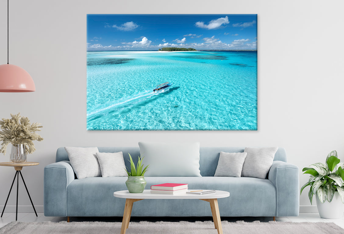 Boat in Azure Waters, Zanzibar Wall Art Decor 100% Australian Made - Bella Home Decor