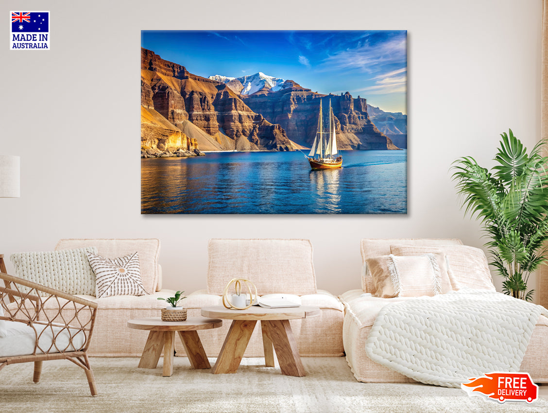 Sailboat Sailing In the Sea, Mountains in Greece Print 100% Australian Made - Bella Home Decor