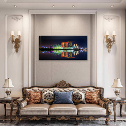 Cityscape Night Singapore Wall Art Canvas Office Home Room Framed 120x60cm