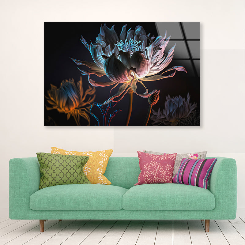 Close-Up of a Flower at Night Acrylic Glass Print Tempered Glass Wall Art 100% Made in Australia Ready to Hang - Bella Home Decor