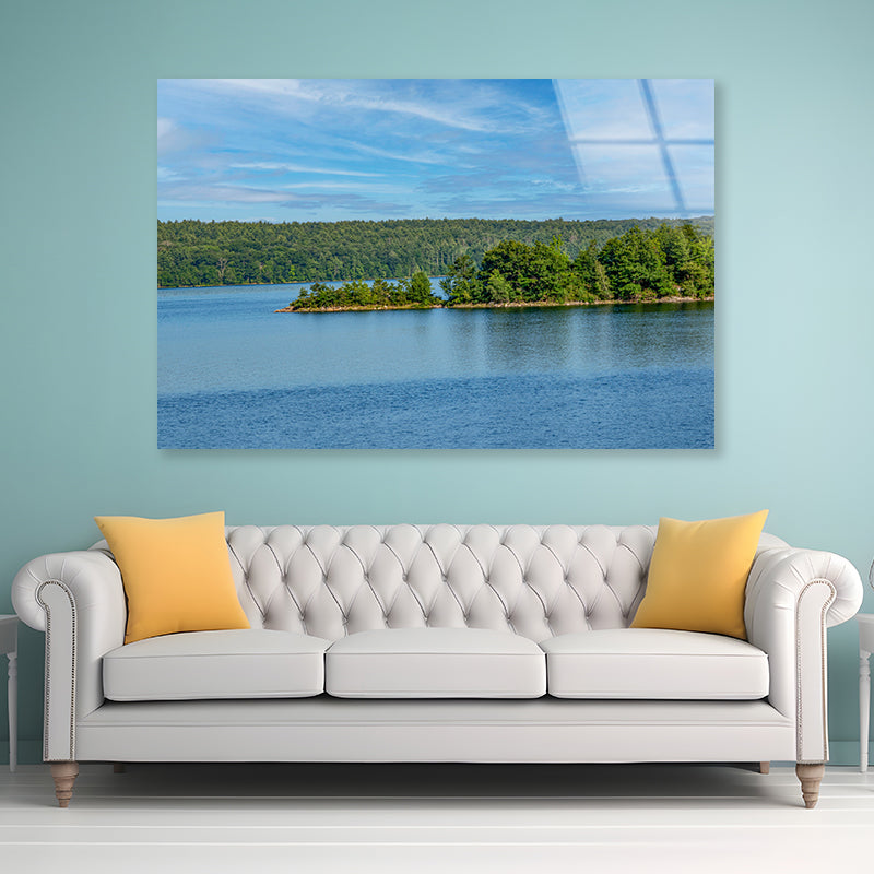 Small Piece of Land Jetting With Trees & Lake, Sky Acrylic Glass Print Tempered Glass Wall Art 100% Made in Australia Ready to Hang