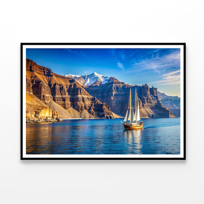 Sailboat Sailing In the Sea, Mountains in Greece Home Decor Premium Quality Poster Print Choose Your Sizes