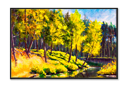 Summer Green Pine Trees On Shore Oil Painting Wall Art Limited Edition High Quality Print Canvas Box Framed Black