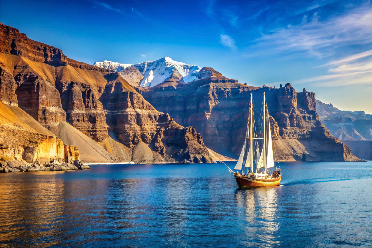 Sailboat Sailing In the Sea, Mountains in Greece Print 100% Australian Made - Bella Home Decor
