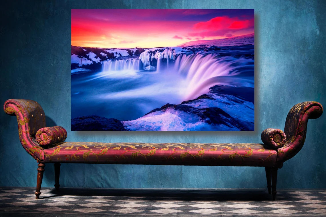 Godafoss Waterfall Wall Art UV Direct Aluminum Print Australian Made Quality