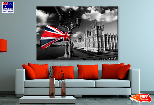 Houses Of Parliament with Flag of England, London, UK Wall Art Decor 100% Australian Made