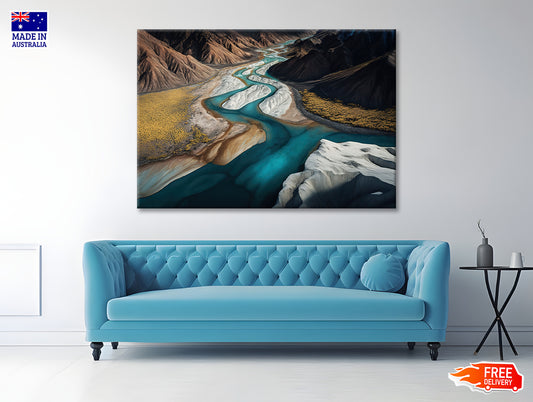 High Angle View of a River, Mountains Print 100% Australian Made - Bella Home Decor