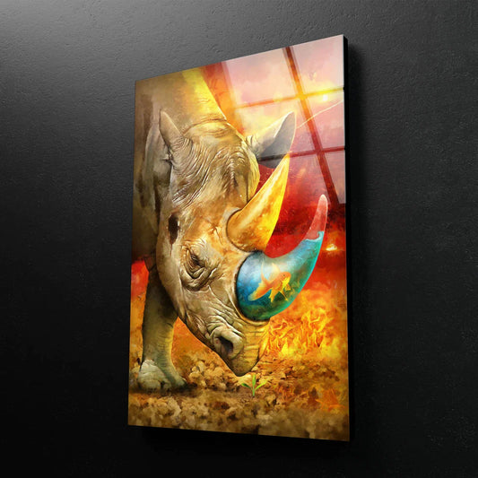 Rhinoceros Oil Painting UV Direct Aluminum Print Australian Made Quality