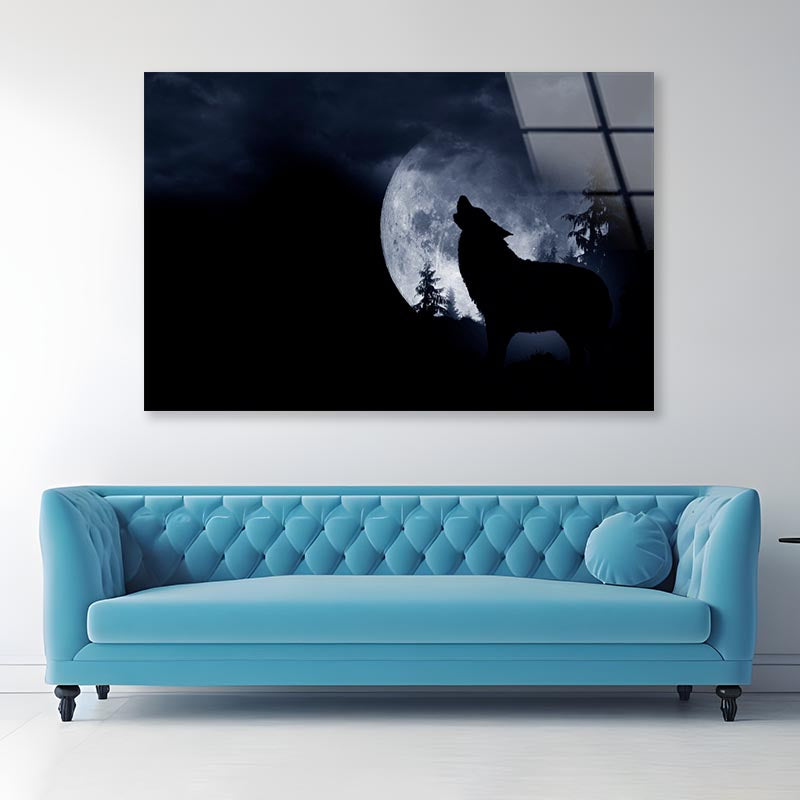 Wolf Howling at The Moon in The Dark Acrylic Glass Print Tempered Glass Wall Art 100% Made in Australia Ready to Hang