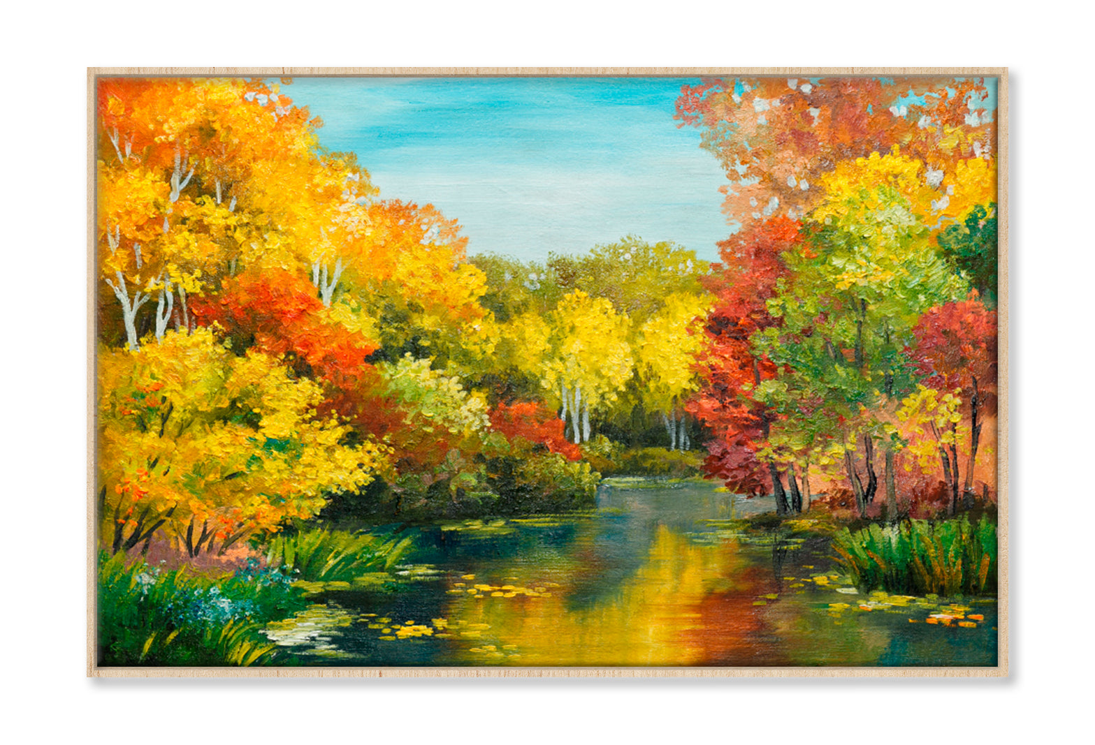 Colorfull Autumn Forest Oil Painting Wall Art Limited Edition High Quality Print Canvas Box Framed Natural