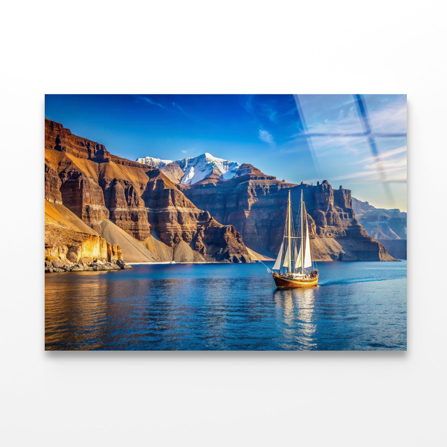 Sailboat Sailing In the Sea, Mountains in Greece Acrylic Glass Print Tempered Glass Wall Art 100% Made in Australia Ready to Hang - Bella Home Decor