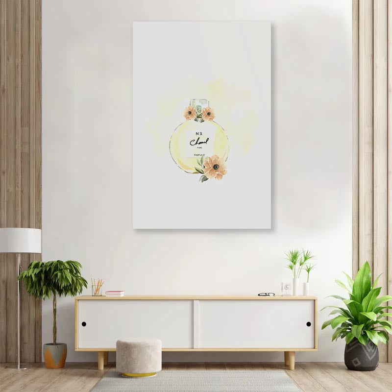 Yellow Perfume with Flowers 3D Design Acrylic Glass Print Tempered Glass Wall Art 100% Made in Australia Ready to Hang