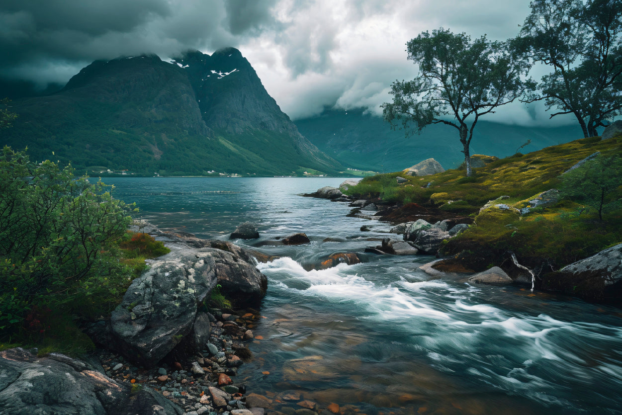 River Flowing Through a Valley with Trees & Mountains Print 100% Australian Made - Bella Home Decor