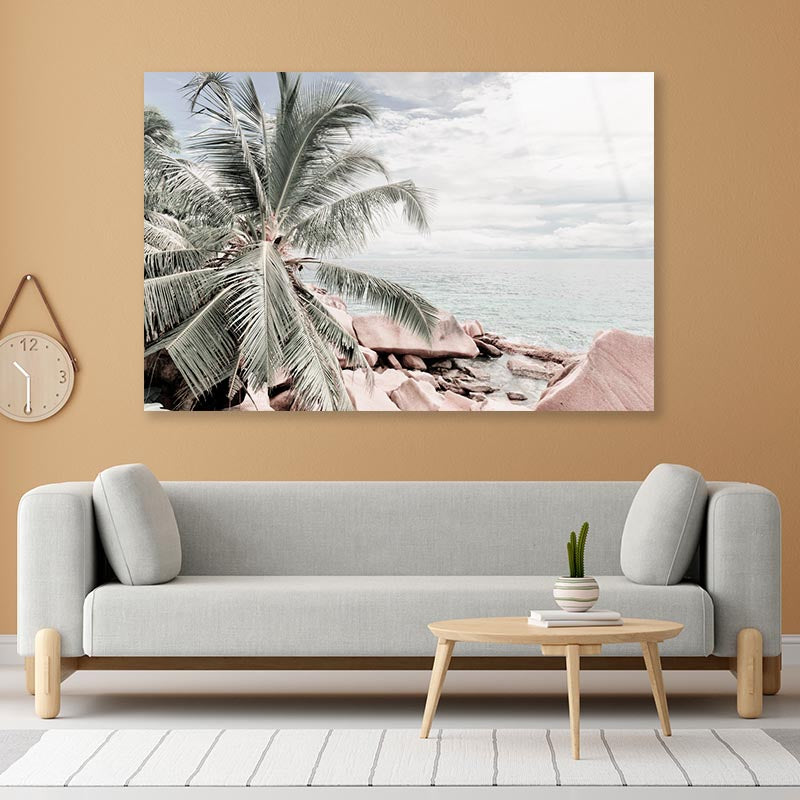 Palm Tree with Sea Acrylic Glass Print Tempered Glass Wall Art 100% Made in Australia Ready to Hang