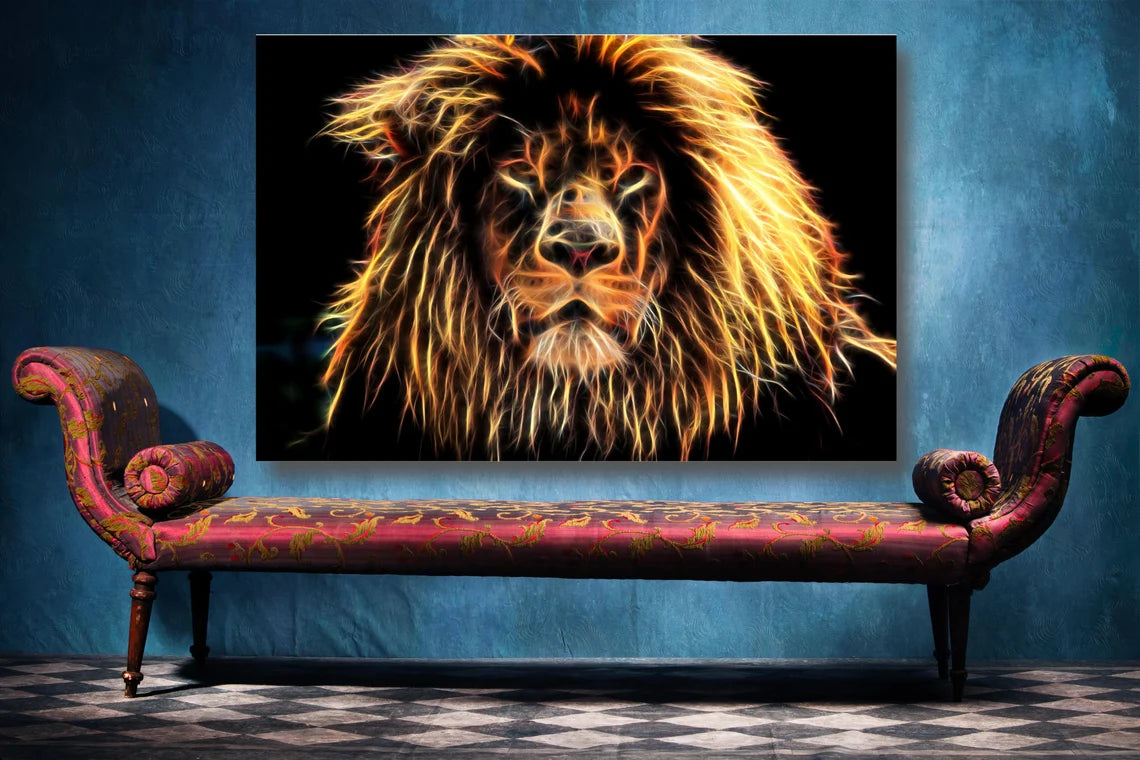 Lion Fractal Wall Art UV Direct Aluminum Print Australian Made Quality