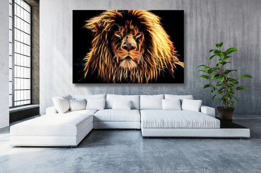 Lion Fractal Wall Art UV Direct Aluminum Print Australian Made Quality