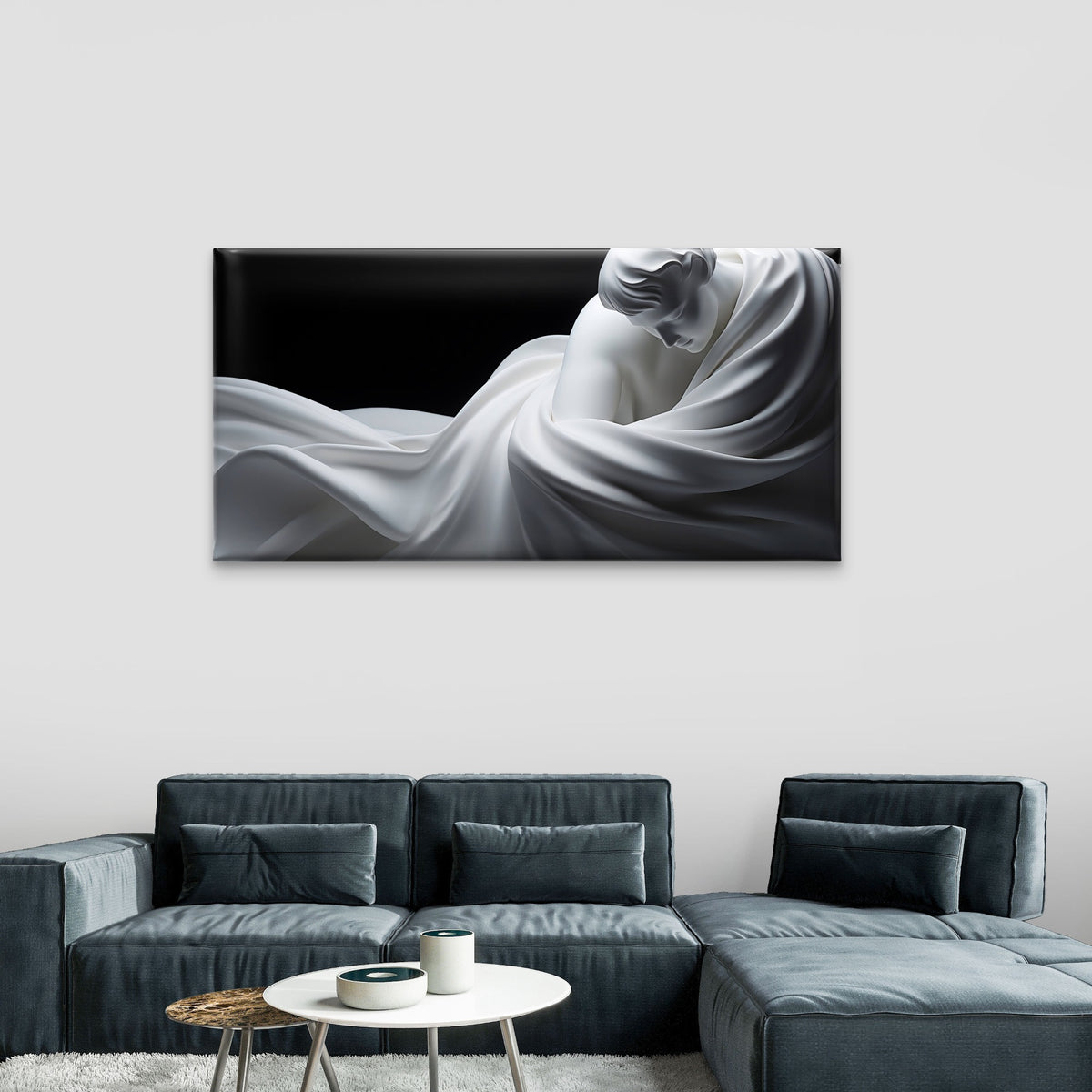 White Marble Statue Greek Figure Wall Art Canvas Office Home Framed 120x60cm
