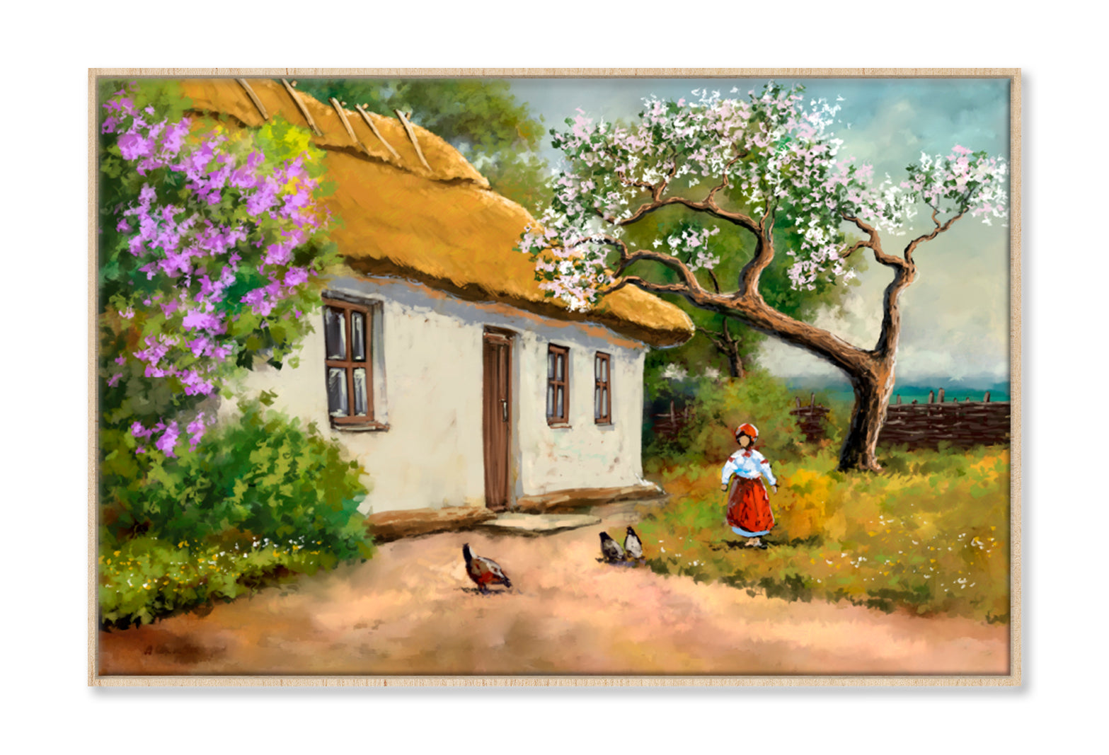 House Garden View Oil Painting Wall Art Limited Edition High Quality Print Canvas Box Framed Natural