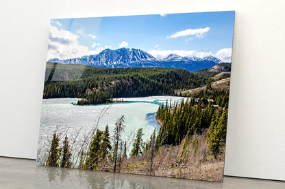 A Serene River with Trees Towering Mountains Acrylic Glass Print Tempered Glass Wall Art 100% Made in Australia Ready to Hang