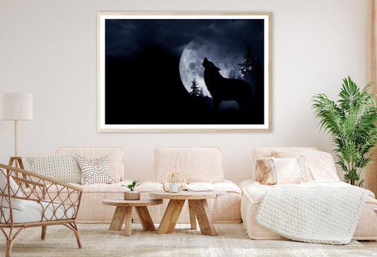 Wolf Howling at The Moon in The Dark Home Decor Premium Quality Poster Print Choose Your Sizes