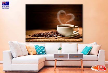 Cup Of Hot Coffee with Steam Wall Art Decor 100% Australian Made