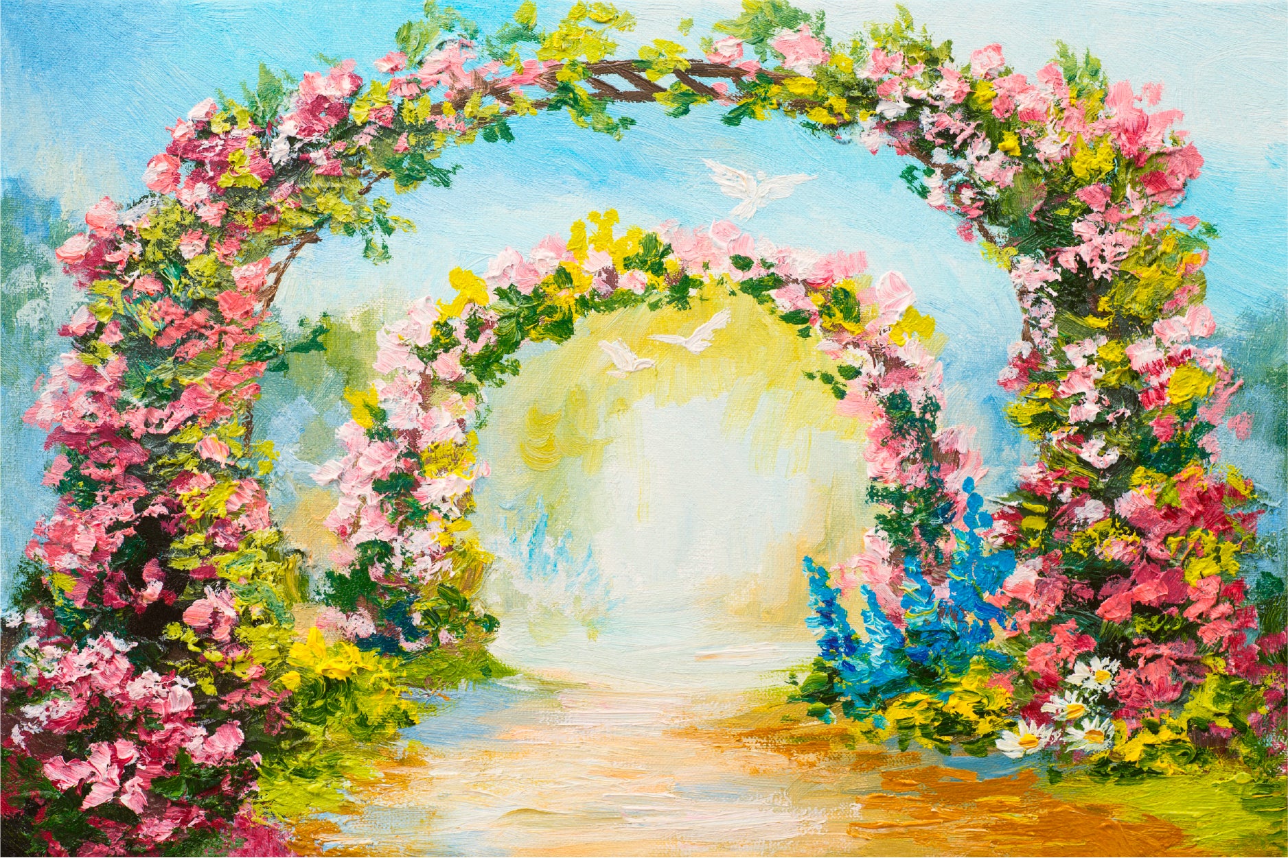 Floral Arch In The Summer Park Glass Framed Wall Art, Ready to Hang Quality Print