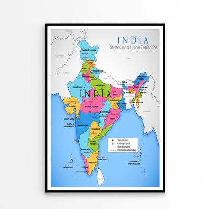 Illustration of Detailed Map of India Home Decor Premium Quality Poster Print Choose Your Sizes