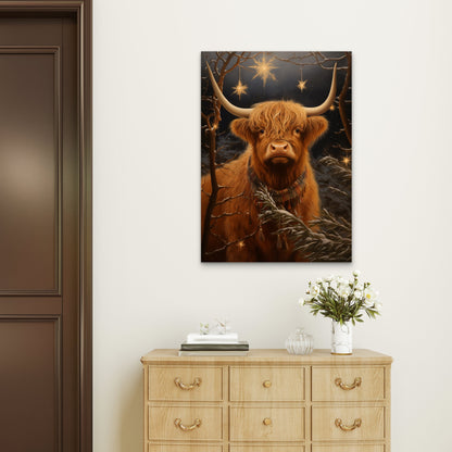 Scarf Highland Cow Stars 60x90cm Metal Print Ready to Hang - Bella Home Decor