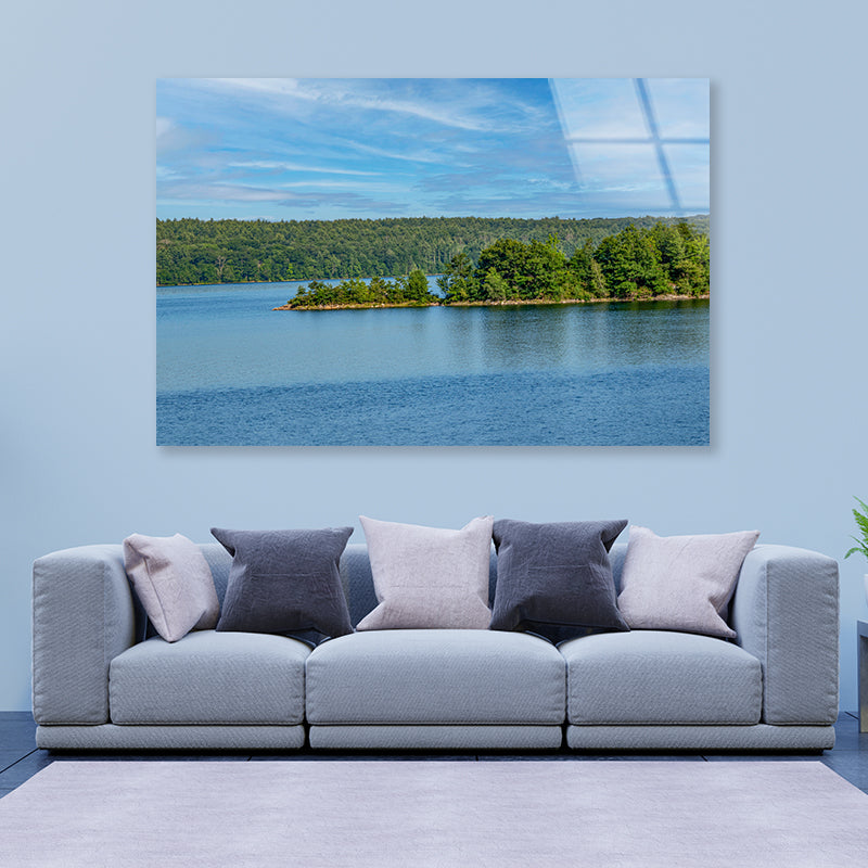 Small Piece of Land Jetting With Trees & Lake, Sky Acrylic Glass Print Tempered Glass Wall Art 100% Made in Australia Ready to Hang