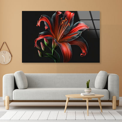 View of Lily Blossom Acrylic Glass Print Tempered Glass Wall Art 100% Made in Australia Ready to Hang - Bella Home Decor
