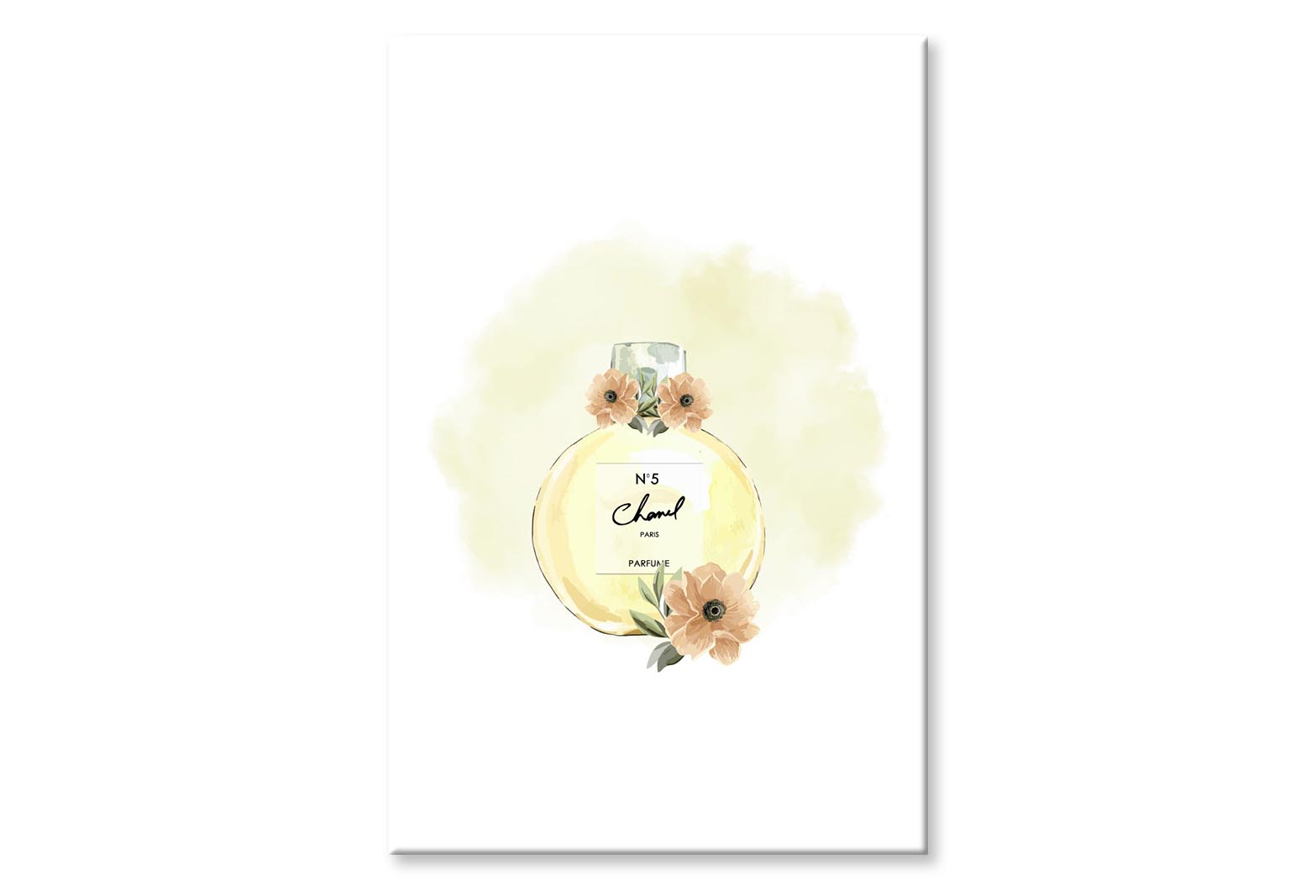 Yellow Perfume with Flowers Wall Art Limited Edition High Quality Print Stretched Canvas None