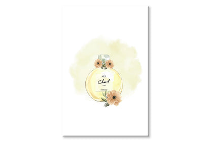 Yellow Perfume with Flowers Wall Art Limited Edition High Quality Print Stretched Canvas None