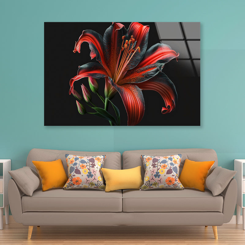 View of Lily Blossom Acrylic Glass Print Tempered Glass Wall Art 100% Made in Australia Ready to Hang - Bella Home Decor