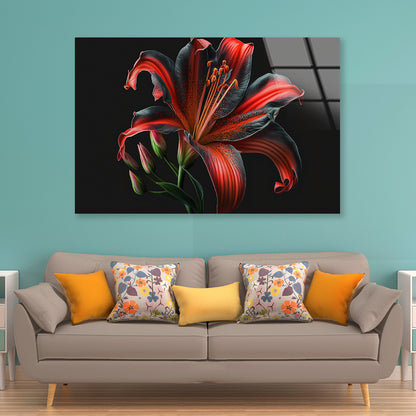 View of Lily Blossom Acrylic Glass Print Tempered Glass Wall Art 100% Made in Australia Ready to Hang - Bella Home Decor