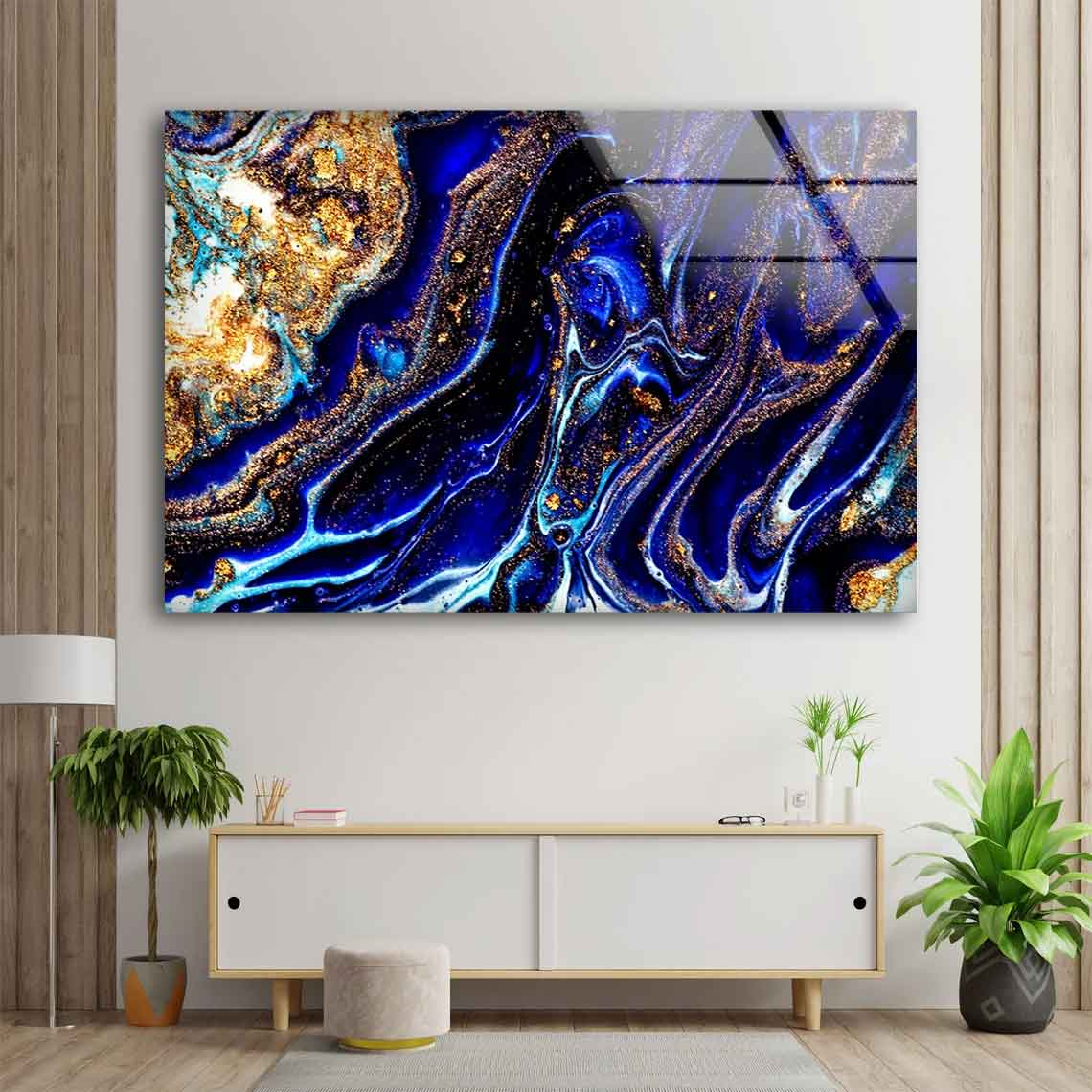 Blue Gold Fluid Design UV Direct Aluminum Print Australian Made Quality