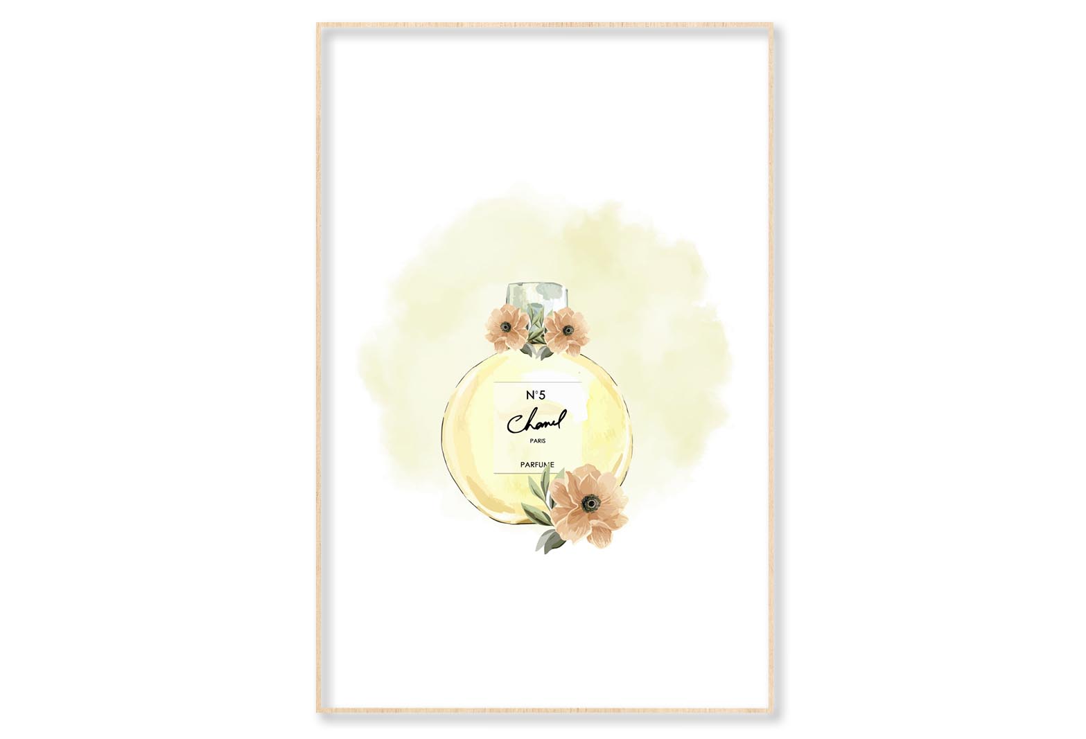 Yellow Perfume with Flowers Wall Art Limited Edition High Quality Print Canvas Box Framed Natural