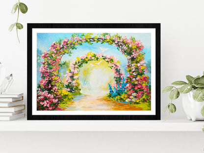 Floral Arch In The Summer Park Glass Framed Wall Art, Ready to Hang Quality Print With White Border Black