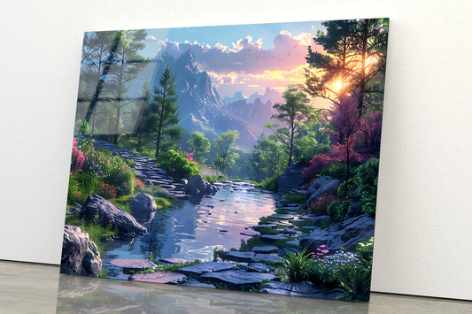 Sunset in the Mountains Acrylic Glass Print Tempered Glass Wall Art 100% Made in Australia Ready to Hang - Bella Home Decor