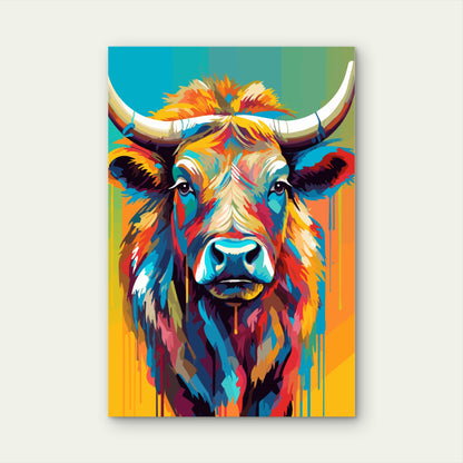 Colorful Highland Cow Bull Portrait 60x90cm Metal Print Ready to Hang