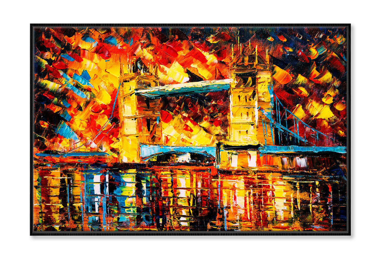 London Bridge, United Kingdom Colorful Oil Painting Wall Art Limited Edition High Quality Print Canvas Box Framed Black