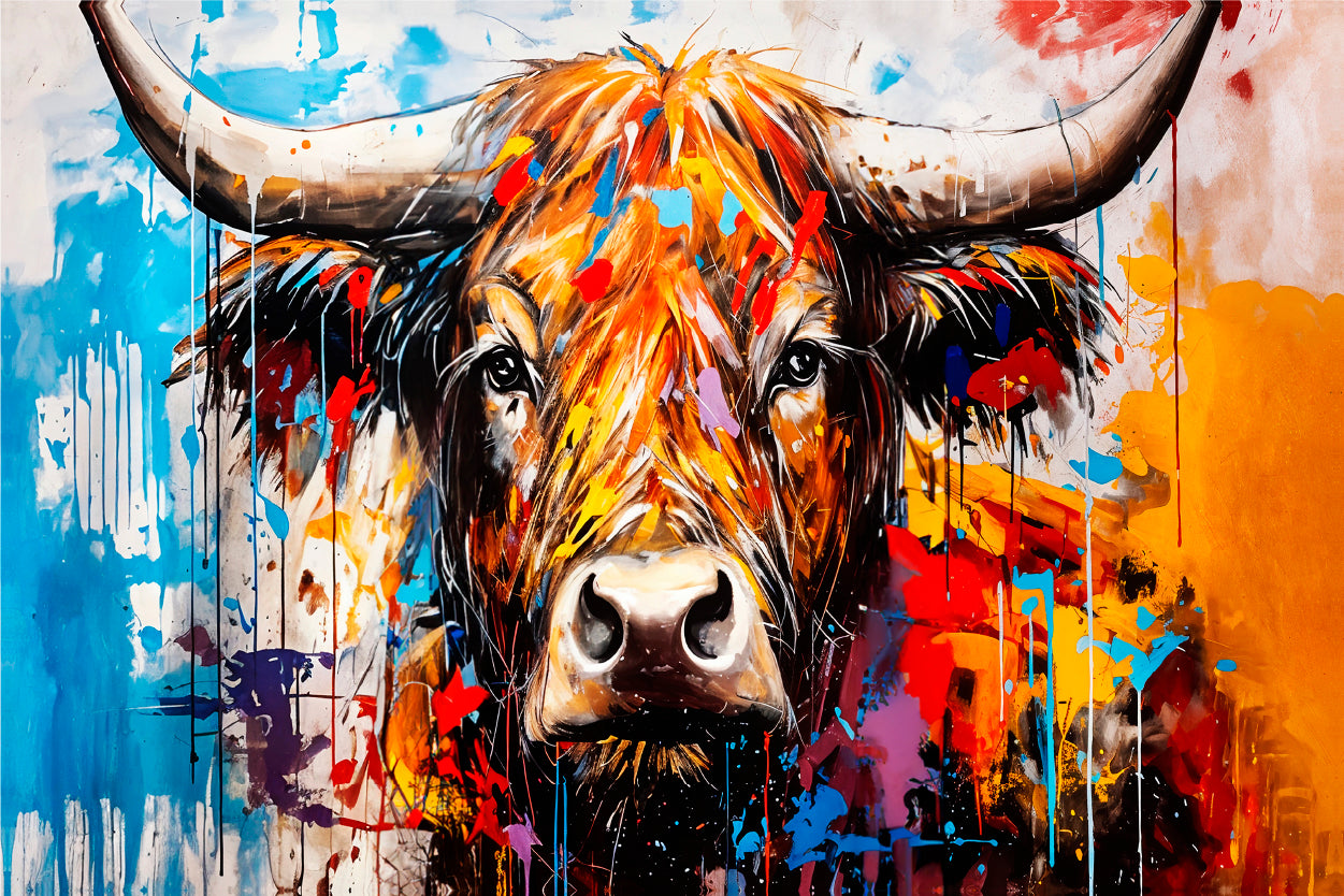 Multi-Color Abstract Highland Cow Wall Art Decor 100% Australian Made - Bella Home Decor