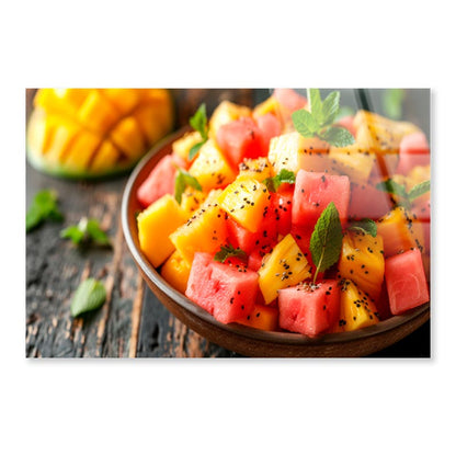 Fruit Salad Featuring Juicy Watermelon, Pineapple, And Mango with A Hint of Mint  Acrylic Glass Print Tempered Glass Wall Art 100% Made in Australia Ready to Hang