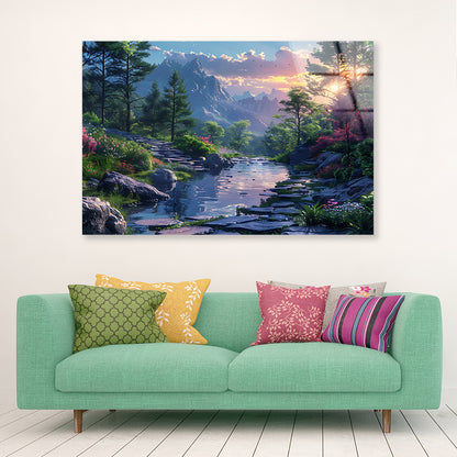 Sunset in the Mountains Acrylic Glass Print Tempered Glass Wall Art 100% Made in Australia Ready to Hang - Bella Home Decor
