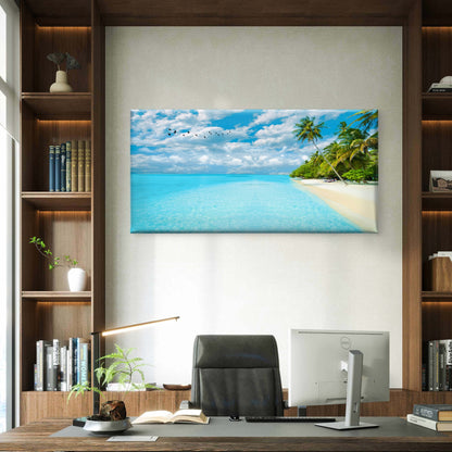 Maldives Blue Ocean Beach Wall Art Canvas Office Home Room Framed 120x60cm - Bella Home Decor