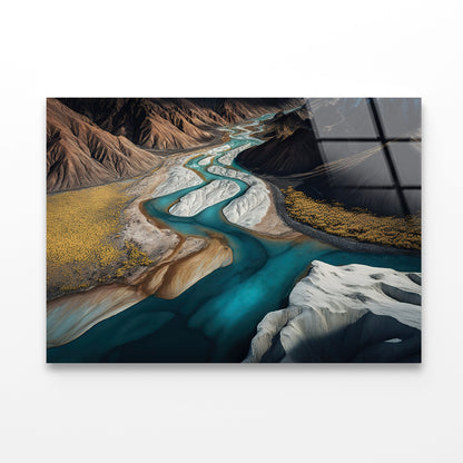 High Angle View of a River, Mountains Acrylic Glass Print Tempered Glass Wall Art 100% Made in Australia Ready to Hang - Bella Home Decor