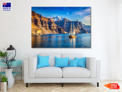 Sailboat Sailing In the Sea, Mountains in Greece Print 100% Australian Made - Bella Home Decor